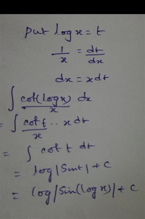 integration of (cot (log x)/ x)dx - Brainly.in