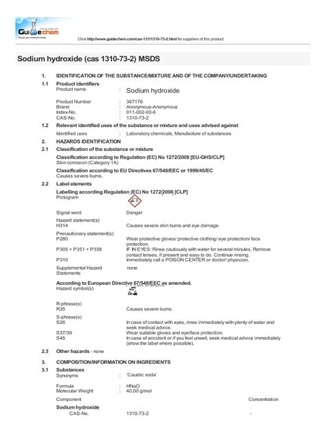 Sodium Hydroxide (Cas 1310-73-2) MSDS | Toxicity | Personal Protective ...