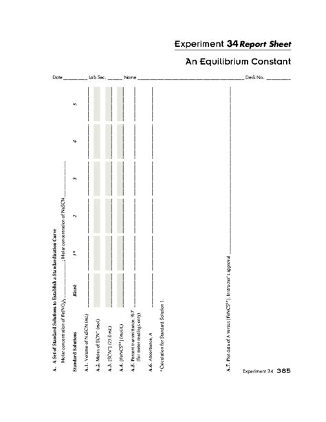 Experiment 34 - Experiment 34 Report Sheet An Equilibrium Constant Date ...
