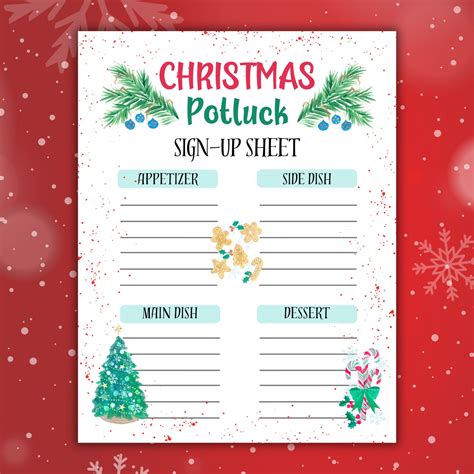 Christmas Potluck Sign up Sheet, Potluck Sign up Sheet, Potluck Sign up Form, Christmas ...