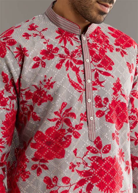 Buy Red Silk Kurta Set With Stone Embellishment| KALKI Fashion India