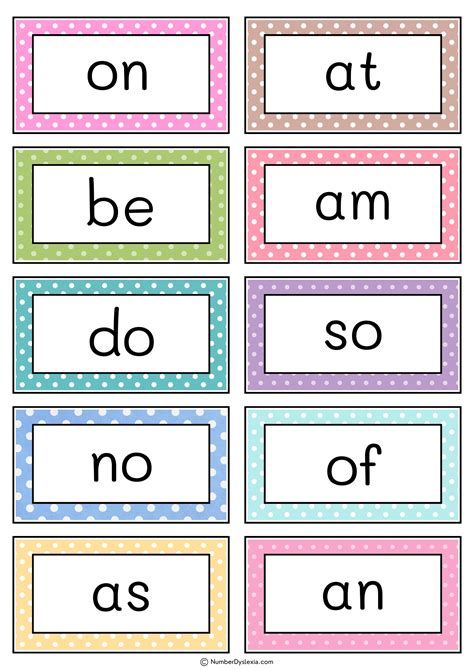 Printable Sight Words List & Flashcards for Kindergarten - Number Dyslexia