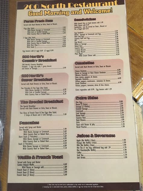 Menu at 200 North Family Restaurant, Locust