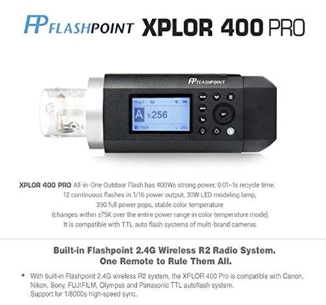 Flashpoint XPLOR 400PRO TTL Battery-Powered Monolight with Built-in R2 ...