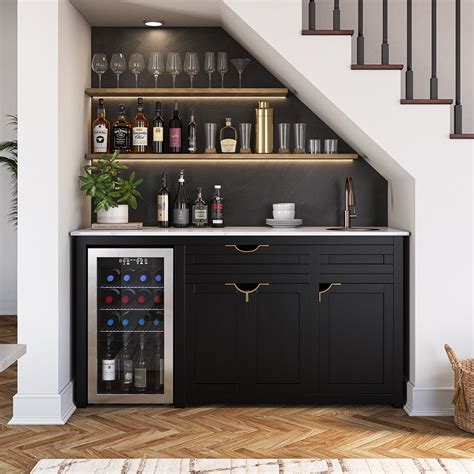 Calgary Black Wet Bar Cabinet with Sink and Fridge Space