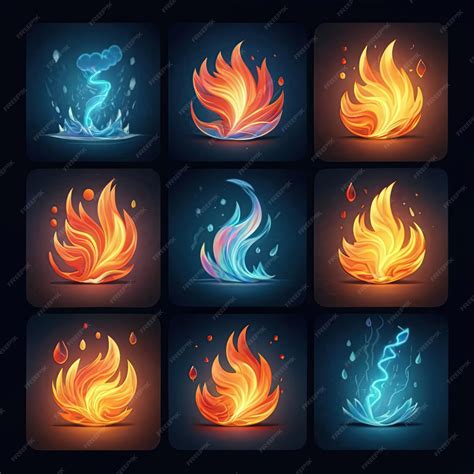 Premium Vector | A series of fire flames with different colors and shapes