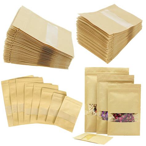 50 100X Kraft Paper Bags Window Display Zip Lock | Ubuy India
