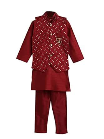 Buy AHHAAAA Kids Ethnic Silk Blend Waistcoat, and Kurta Pyjama Set for ...