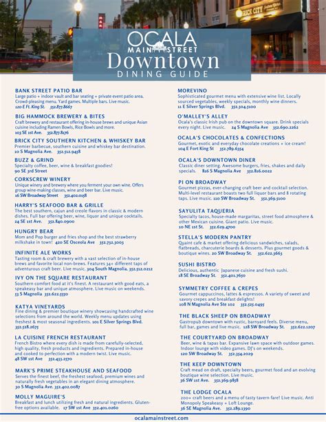 Downtown Dining Guide – Ocala Main Street | Downtown Ocala