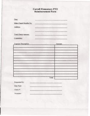 Fillable Online CarrollElementary PTO Reimbursement Form - cesptocom ...