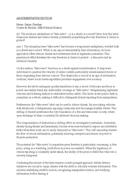 Argumentative Essay on 'Fake News': 2HB Political Science Insights ...
