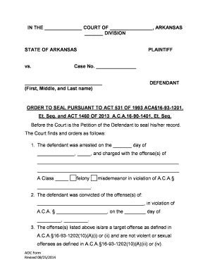 Order To Seal Pursuant To Act 531 And Act 1460 - Arkansas Crime - Acic ...