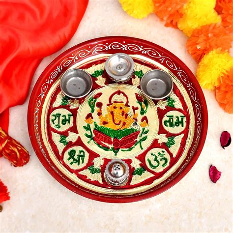 CraftVatika Metal Pooja Arti Thali Set for Diwali Poojan - karwachauth ...
