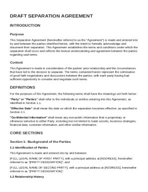 Draft Separation Agreement Template - Blank Fillable Template | Fill ...