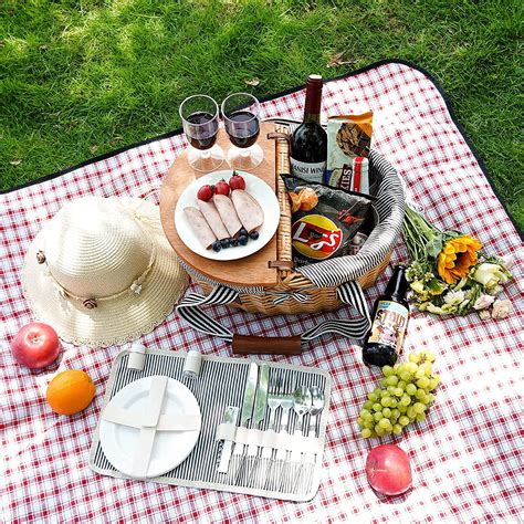 Buy Wicker Picnic Basket Set for 2 with Double Wooden Lids & Handles ...