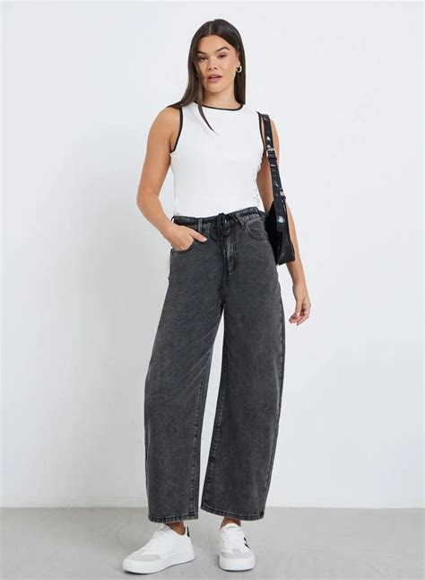 Styli Charcoal Relaxed Fit Mid Rise Jeans with Drawstring Detail for ...