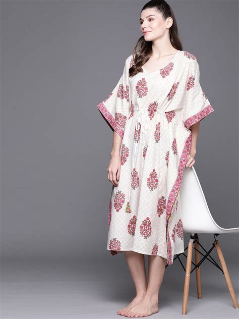 Buy White Cotton Printed Kaftan Nightdress Online at Rs.560 | Libas