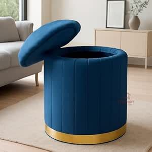 RIBAVARY® Round Velvet Luxurious Storage Ottoman, Pouf with Storage ...