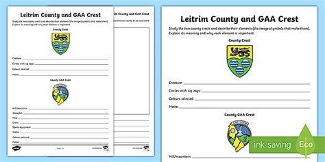 Leitrim County and GAA Crest Worksheet / Worksheet