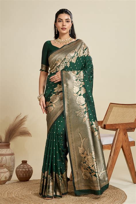 Buy Limerick Green Zari Woven Soft Kanjivaram Saree Online - MySilkLove