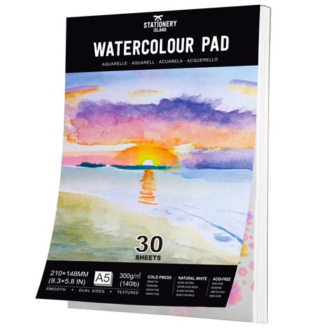 STATIONERY ISLAND Watercolour Paper A5 Pad, 30 Sheets Water Colour ...