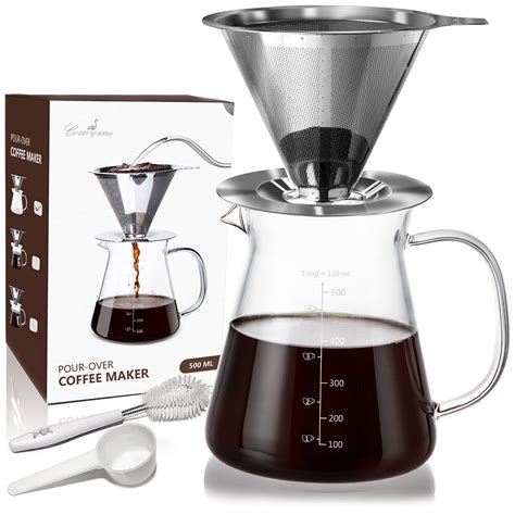 Pour over coffee maker set with extra large coffee dripper 28 oz glass ...
