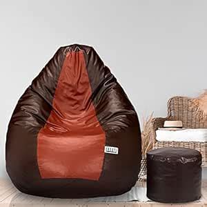 LEXAVI Brand - Faux Leather XXXL Beanbag with Footstool prefilled with ...