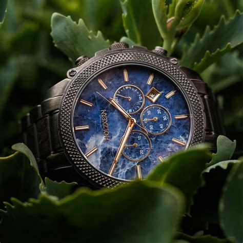 Buy HOLZKERN Ithaca Men’s Watch 45mm Blue Marble Dial Antique Silver ...