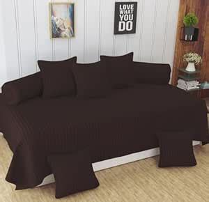 Homefab India 160 TC Stripe Glace Cotton Diwan Set - 8 Piece - Brown ...