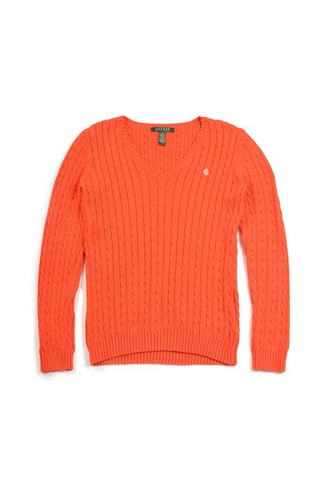 Polo Ralph Lauren LRL Lauren Ralph Lauren Cable Knit Orange Sweater ...