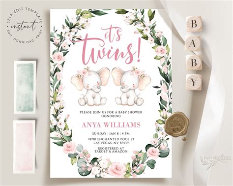 Blank Baby Shower Invitations For Twins