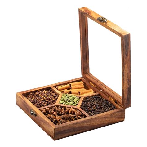 Kerala Spices Gift Box -India Lane Sheesham Wooden Table Top Masala ...