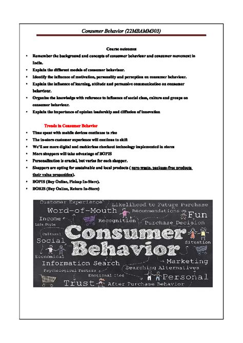 Consumer Behavior Overview and Trends (22MBAMM303) - Studocu