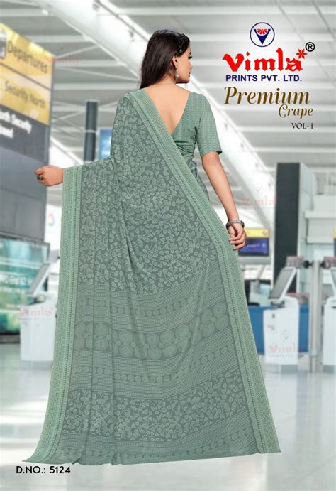 Buy Premium Crape Fabric Green Colour Uniform Wear Printed Saree with ...