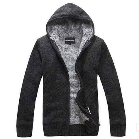 Men's Jacket Hooded Fur Inside Thick Warm Casual for Autumn Winter ...