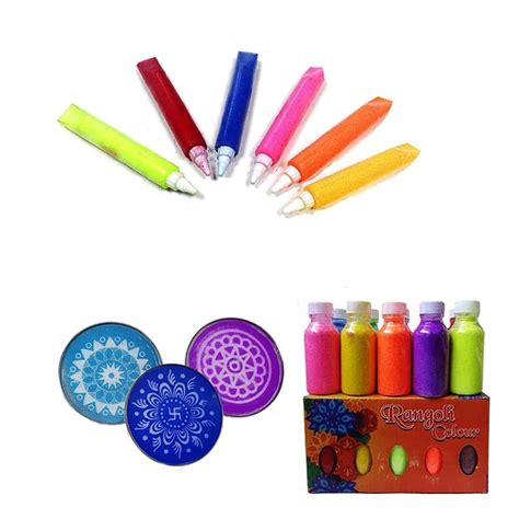 Buy CraftVatika Rangoli Colour Powder Tool Kit Pack of 10 Rangoli ...