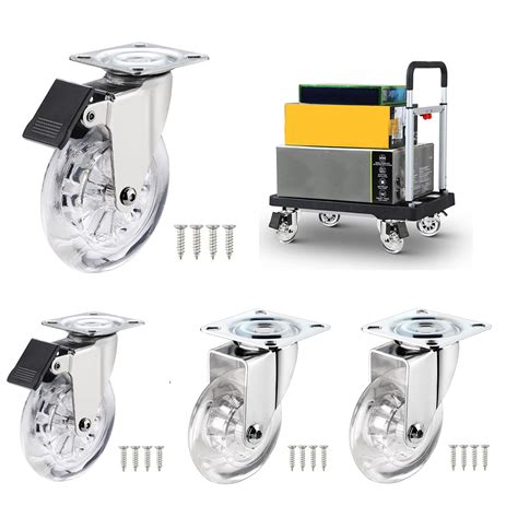 Buy 100mm Heavy Duty Furniture Casters Wheels, Transparent Pu Rubber ...