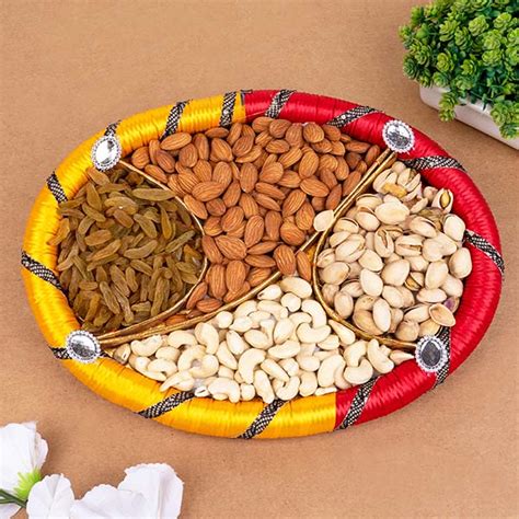 Send Dry Fruits Gift Pack with Designer Tray Online | Rakhibazaar.com
