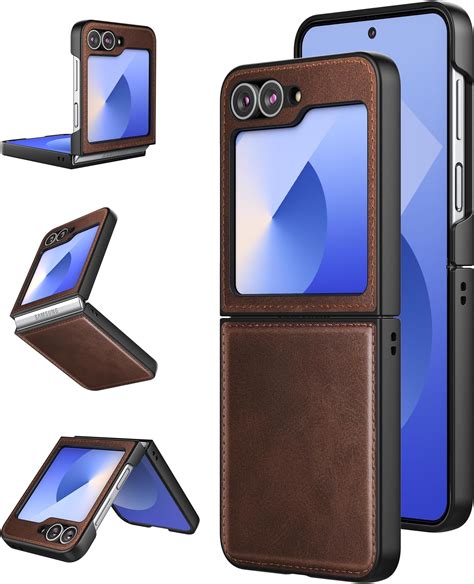 Amazon.com: Natural Genuine Leather Case for Samsung Galaxy Z Flip 5 5G ...