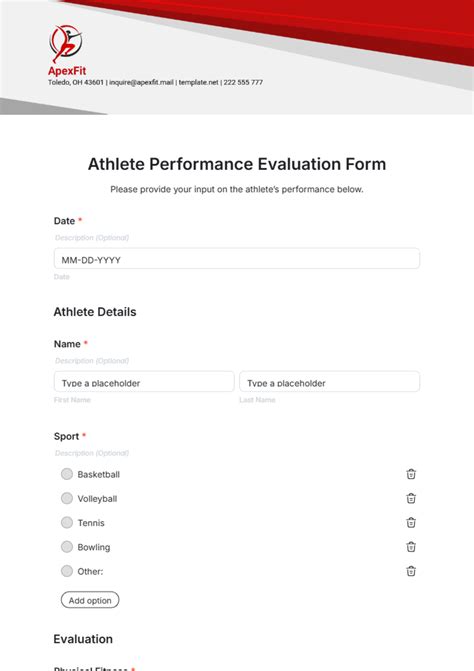 Free Athlete Performance Evaluation Form Template to Edit Online