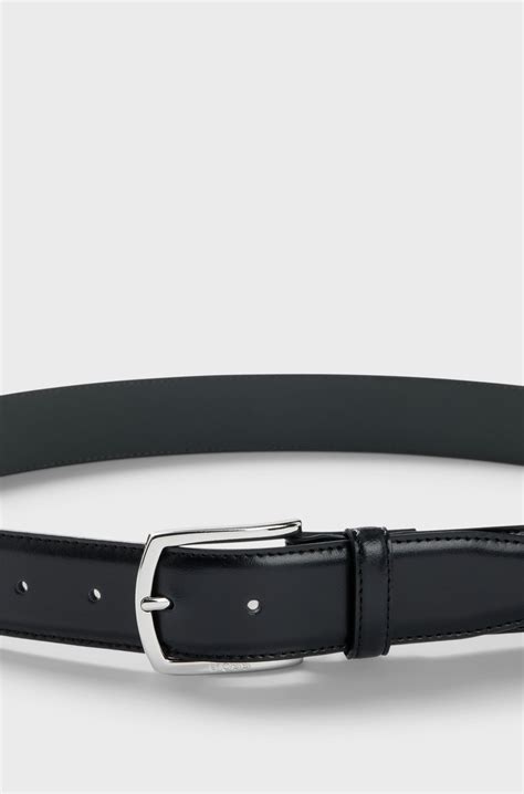 BOSS - Italian-leather belt with polished logo buckle - Black