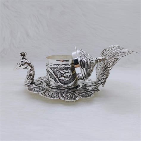 Buy quality Hallmarked silver peacock shaped kumkum dibbi by puran in ...