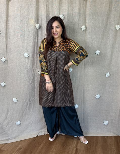 Amaltini ajrakh print muslin silk pair