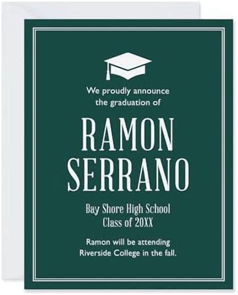 Forest Green and Light Gray Graduation Announcements, 4.25x5.5 Personalized High School or ...