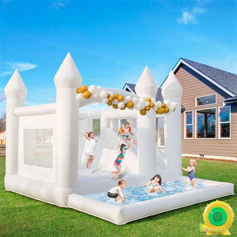 Connsann 15' x 13' Oxford White Bounce House with Ball Pit & Slide ...