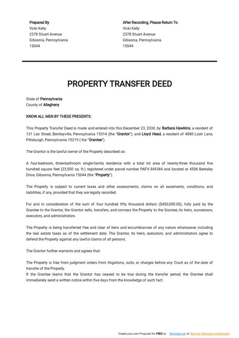 Property Transfer Deed Template | Template.net