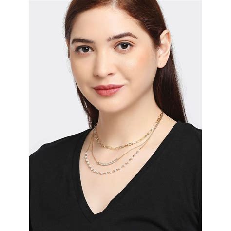 Buy OOMPH Gold Tone Multi Layer Pearls Link Chain Necklace Online