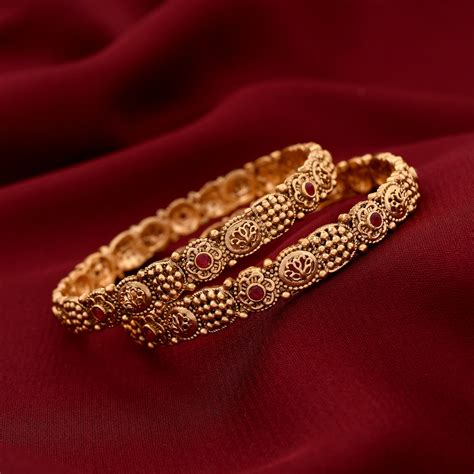 Antique Polish Flower Design Bangles