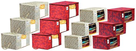 Heart Home Metalic Printed 6 Piece Non Woven Saree Cover and 6 Pieces ...