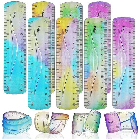 8 Pieces Soft Bendable Ruler Rainbow Flexible Ruler for Kids 6 Inch ...